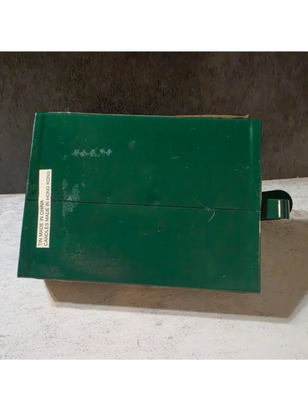 Vtg Green Metal Emergency Candle Tin Holder Storage Drawer Cabin Lodge Bear